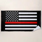 Symbolische Thin Red Line US-Flagge Grafik auf ein Strandtuch (Vorderseite)