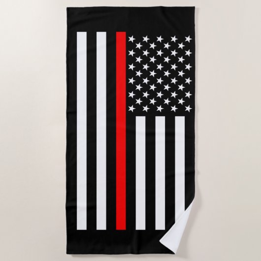 Symbolische Thin Red Line US-Flagge Grafik auf ein Strandtuch (Vorderseite)