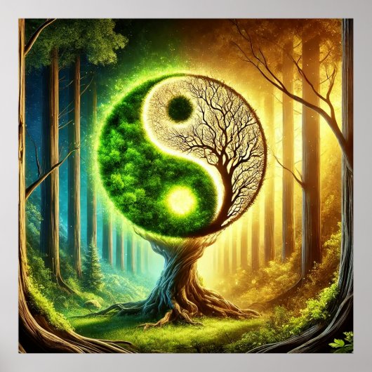Symbolischer Baum mit Yin Yang Design Poster (Vorne)