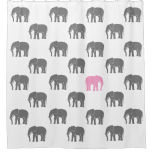 Symbolischer rosa Elefant unter Grau eine auf Wei Duschvorhang