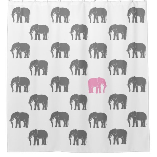 Symbolischer rosa Elefant unter Grau eine auf Weiß Duschvorhang (Vorderseite)