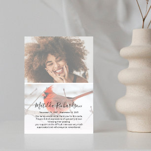 Symbolisches rotes Kardinal-Foto-Memorial Dankeskarte