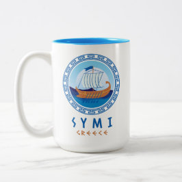Symi, Griechenland, griechisches Schiffsdesign Zweifarbige Tasse