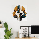 Symmetrical Abstract Portrait in Ochre and Slate Poster (Heimbüro)