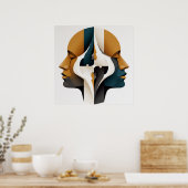 Symmetrical Abstract Portrait in Ochre and Slate Poster (Küche)