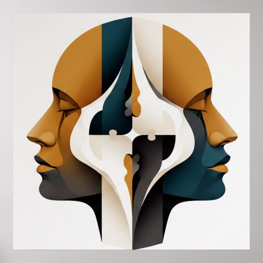 Symmetrical Abstract Portrait in Ochre and Slate Poster (Vorne)