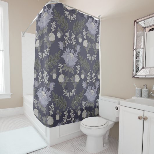Symmetrical dark purple floral pattern duschvorhang (Beispiel)