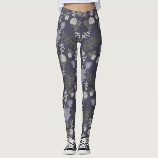 Symmetrical dark purple floral pattern leggings (Vorderseite)