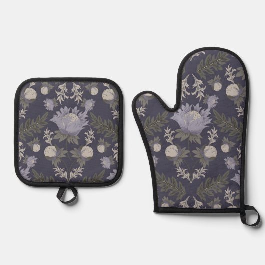 Symmetrical dark purple floral pattern ofenhandschuh & Topflappen-Set (Vorderseite)