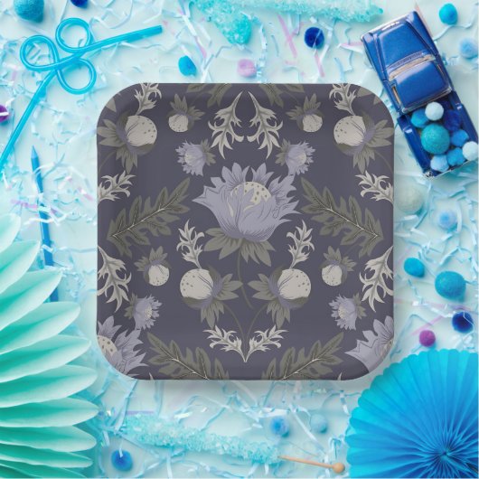 Symmetrical dark purple floral pattern pappteller (Party)