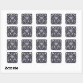 Symmetrical dark purple floral pattern quadratischer aufkleber (Blatt)
