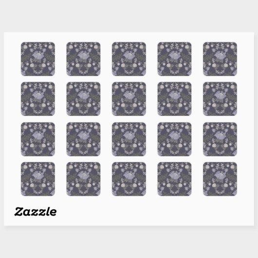 Symmetrical dark purple floral pattern quadratischer aufkleber (Blatt)