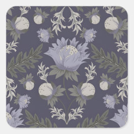 Symmetrical dark purple floral pattern quadratischer aufkleber