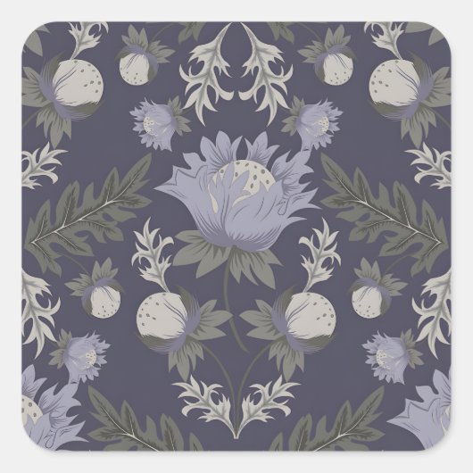 Symmetrical dark purple floral pattern quadratischer aufkleber (Vorderseite)