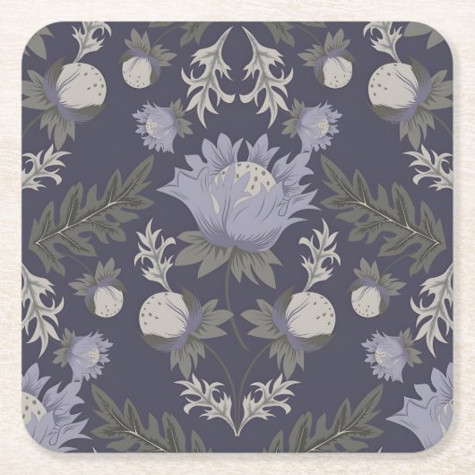 Symmetrical dark purple floral pattern rechteckiger pappuntersetzer (Vorderseite)