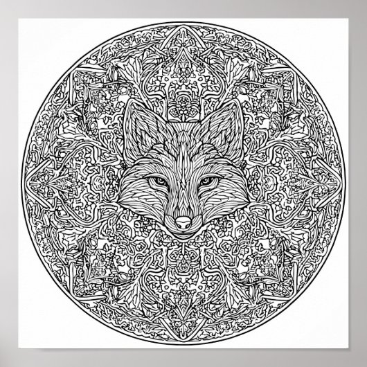 Symmetrical Fox Christmas Mandala Template Poster (Vorne)