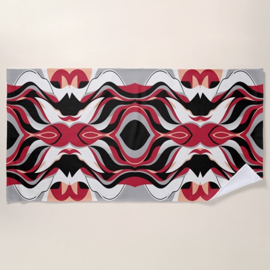 Symmetrical Red and Black Abstract Flow Pattern Strandtuch (Vorderseite)