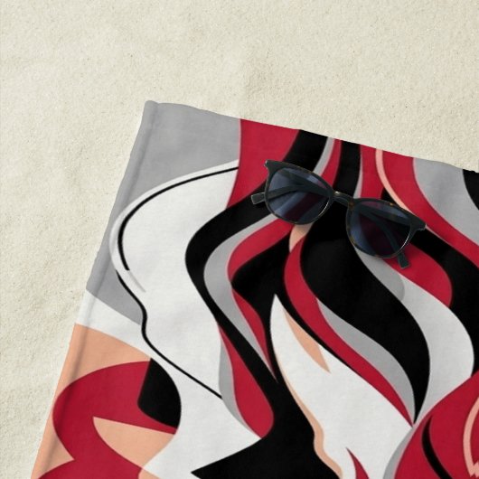 Symmetrical Red and Black Abstract Flow Pattern Strandtuch (Beispiel)