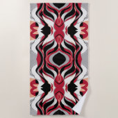 Symmetrical Red and Black Abstract Flow Pattern Strandtuch (Vorderseite)
