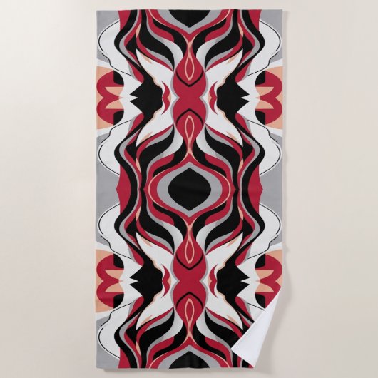 Symmetrical Red and Black Abstract Flow Pattern Strandtuch (Vorderseite)
