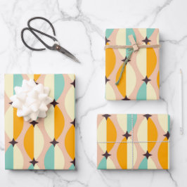 Symmetrical retro pattern with interlocking teal geschenkpapier set