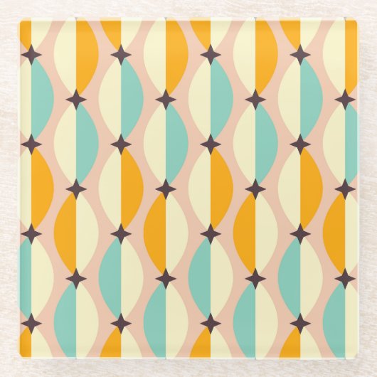 Symmetrical retro pattern with interlocking teal glasuntersetzer (Vorderseite)