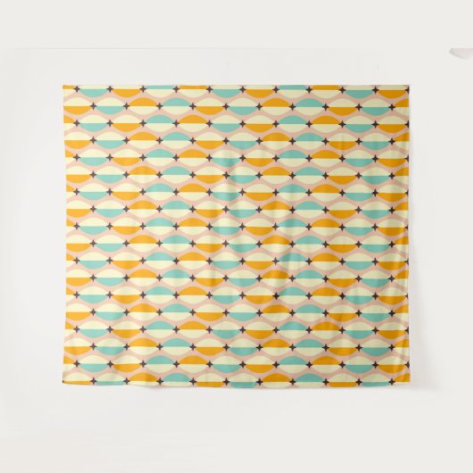 Symmetrical retro pattern with interlocking teal wandteppich (Vorderseite (Horizontal))