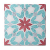 Symmetrisch florales Rotes Blau, grauer Stein, tex Fliese (Vorderseite)