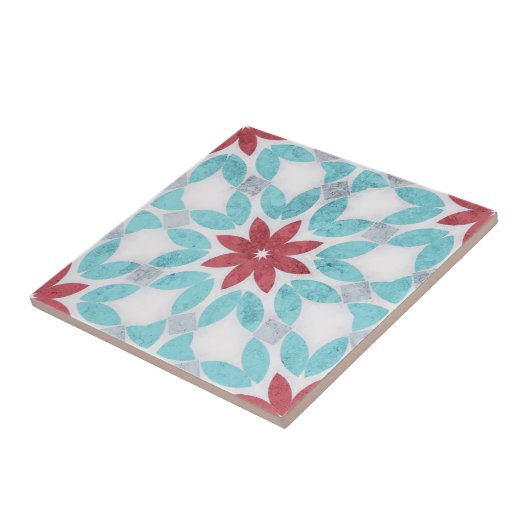 Symmetrisch florales Rotes Blau, grauer Stein, tex Fliese (Seite)