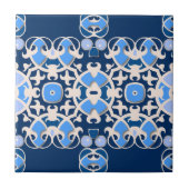 symmetrisch geometrisch blau und weiß Verziert Fliese (Vorderseite)