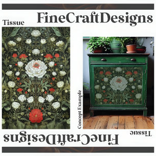 Symmetrische Elegante Weiße Rote Florale Decoupage Seidenpapier