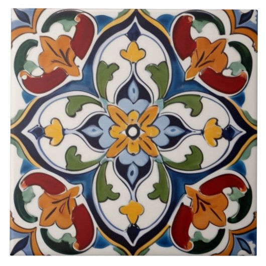 Symmetrische farbige Abstrakte Quatrefoliendecke Fliese (Vorderseite)