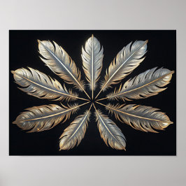 Symmetrische Federn: Golden & Silver Elegance Poster