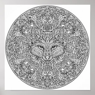 Symmetrische Fuchs-Weihnachts-Mandala-Vorlage Poster
