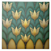 Symmetrische gelbe Tulips-Wanddekoration Art Deco Fliese (Vorderseite)