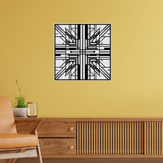 Symmetrische Gittergeometrie - Schwarz/Weiß Abstra Poster (Wohnzimmer 2)