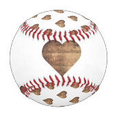 Symmetrische große rustikale braune Holzherzen Baseball (Rückseite)
