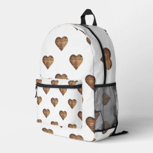 Symmetrische große rustikale braune Holzherzen Bedruckter Rucksack