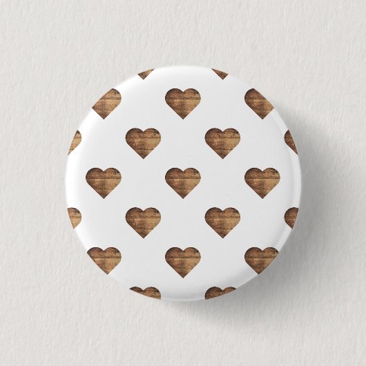 Symmetrische große rustikale braune Holzherzen Button (Vorderseite)