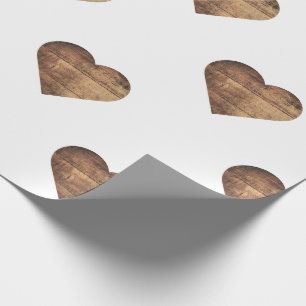 Symmetrische große rustikale braune Holzherzen Geschenkpapier