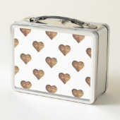 Symmetrische große rustikale braune Holzherzen Metall Brotdose (Rückseite)