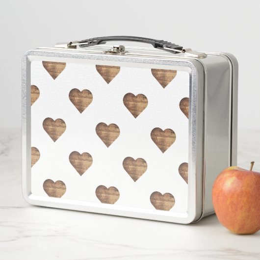 Symmetrische große rustikale braune Holzherzen Metall Brotdose (Beispiel)