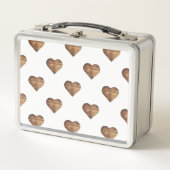 Symmetrische große rustikale braune Holzherzen Metall Brotdose (Vorderseite)