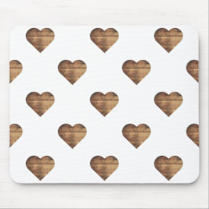 Symmetrische große rustikale braune Holzherzen Mousepad