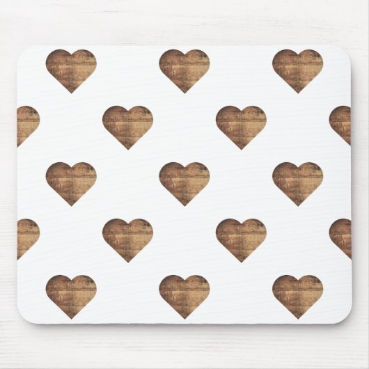 Symmetrische große rustikale braune Holzherzen Mousepad (Vorne)