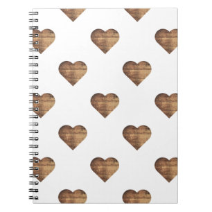 Symmetrische große rustikale braune Holzherzen Notizblock