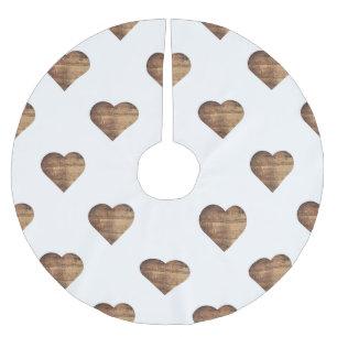 Symmetrische große rustikale braune Holzherzen Polyester Weihnachtsbaumdecke