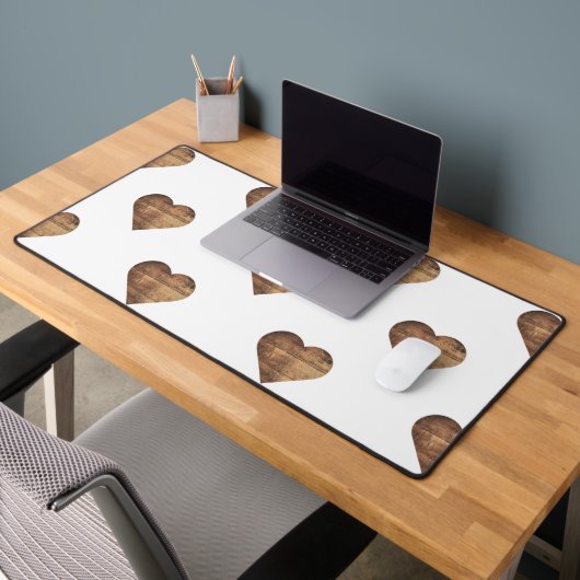 Symmetrische große rustikale braune Holzherzen Schreibtischunterlage (Büro 2)