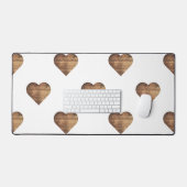 Symmetrische große rustikale braune Holzherzen Schreibtischunterlage (Tastatur & Maus)