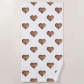 Symmetrische große rustikale braune Holzherzen Strandtuch (Vorderseite)